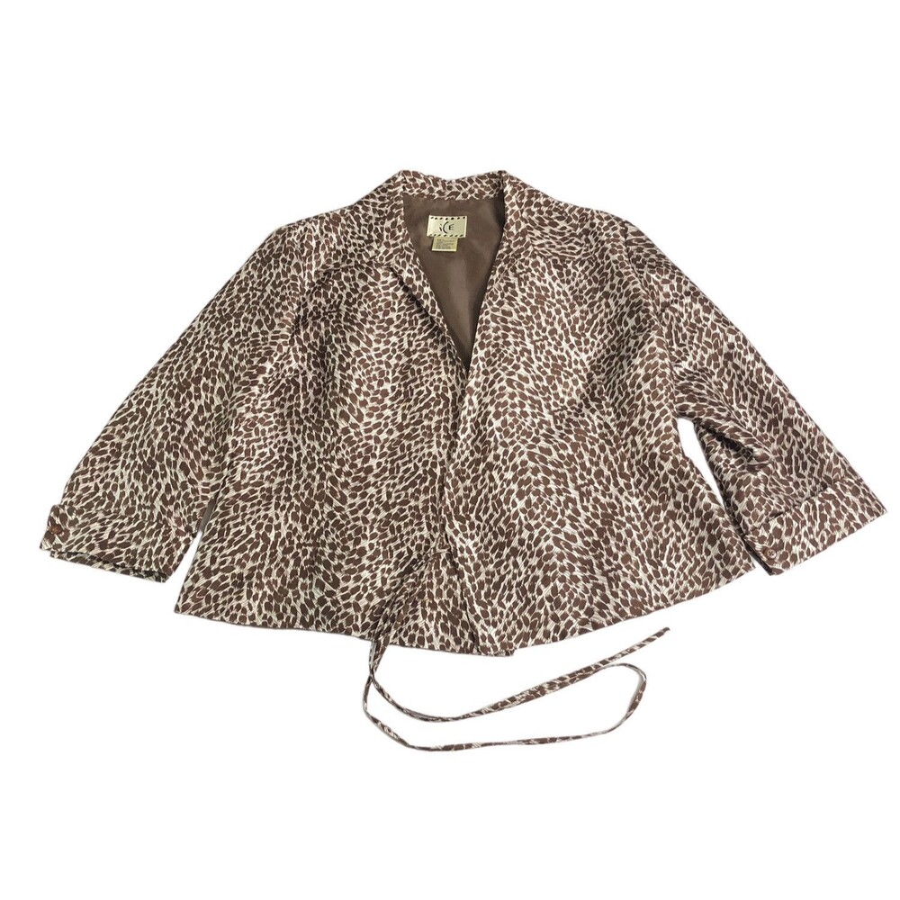 Vintage‎ Ice Silk Top Womens Large Brown Animal Print Wrap Front Blouse Mob Wife